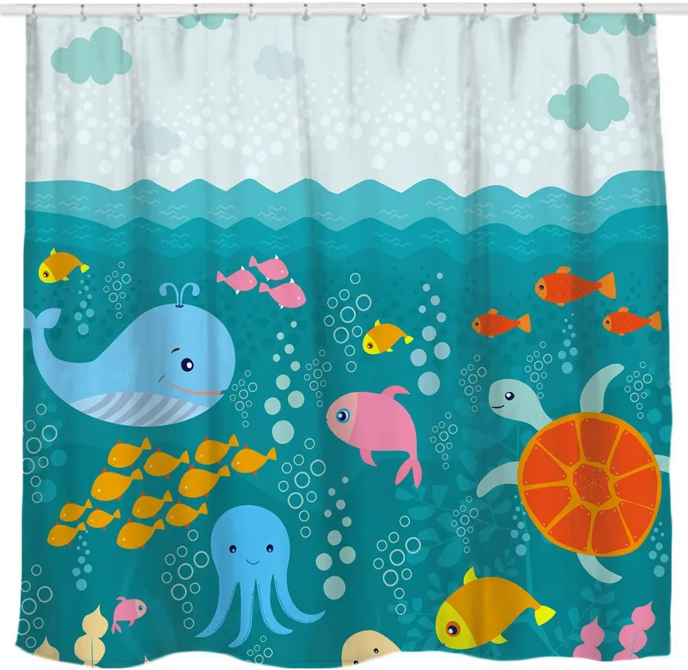 Lovely Cartoon Sea Creatures Fabric Shower Curtain for Kids