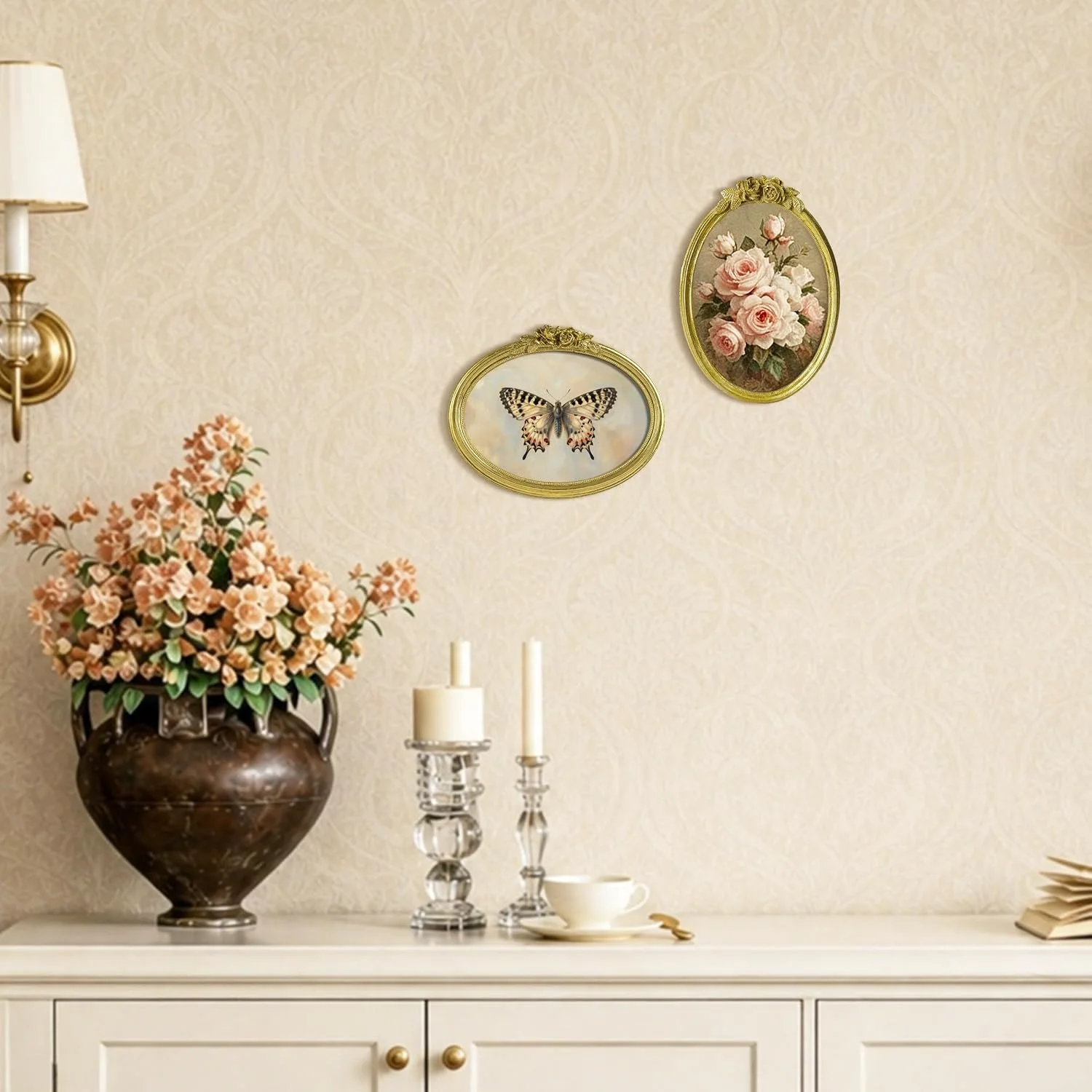 A Sunlit vintage picture frame on a shelf